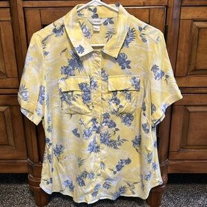 Yellow and Blue Floral Button-Up Shirt